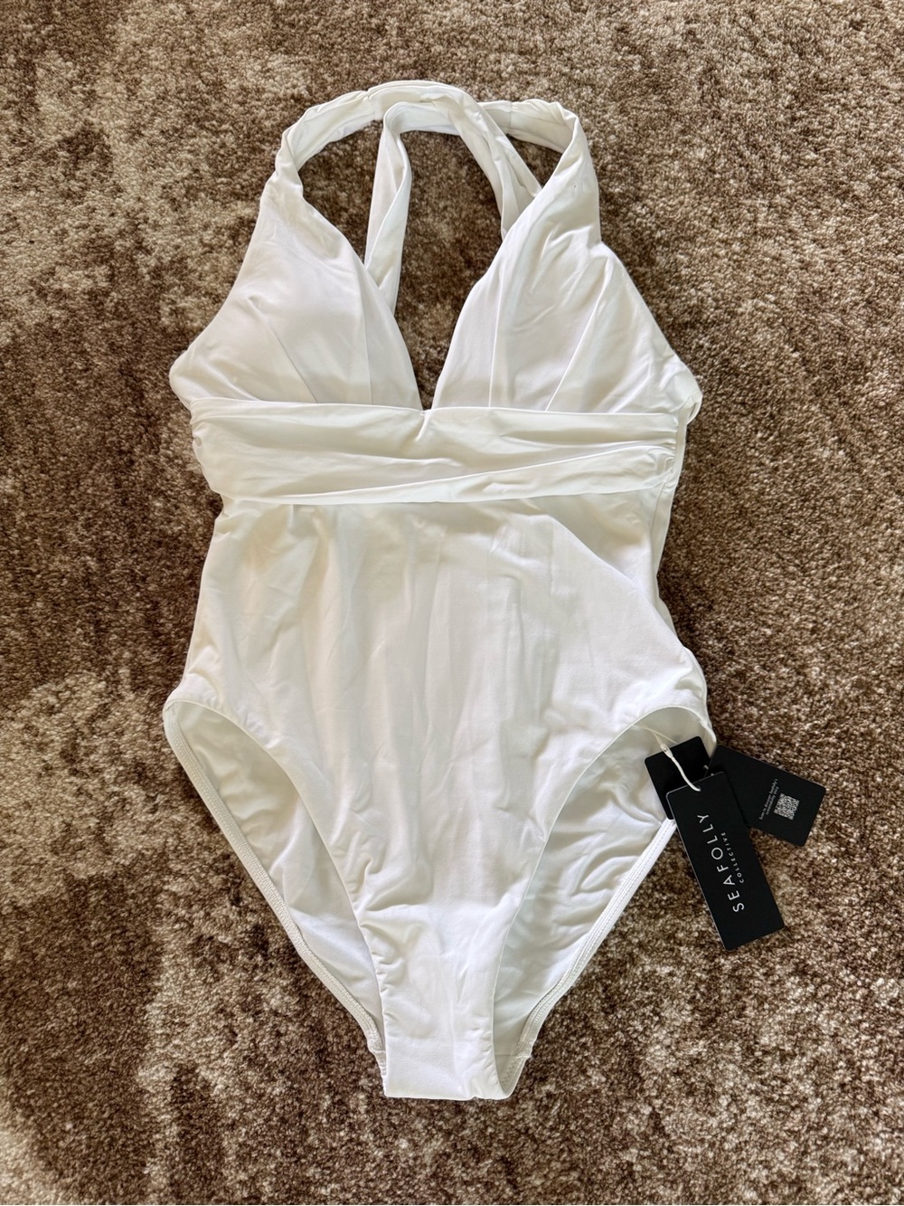 Seafolly White Halter Twist One-Piece Swimsuit
